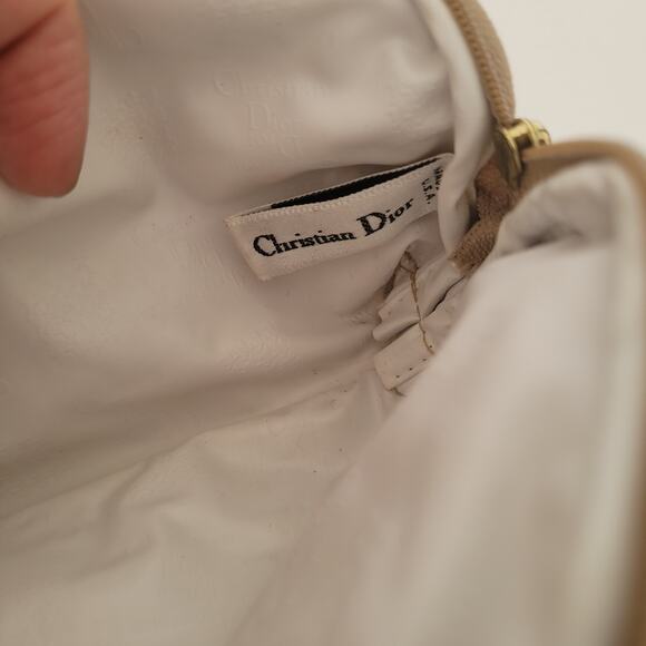 Christian Dior Vintage Beige Whit Cosmetic Bag Make Up Zip Pouch Polka Dot Small - Picture 5 of 12